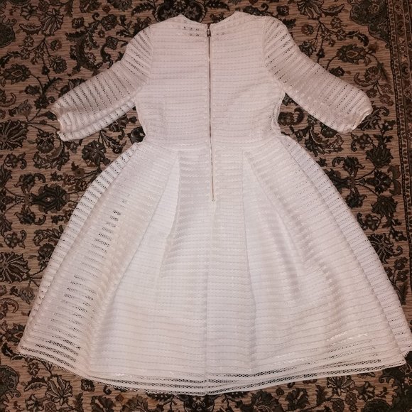 White Mesh A-Line Flared Midi Dress - Picture 2 of 9